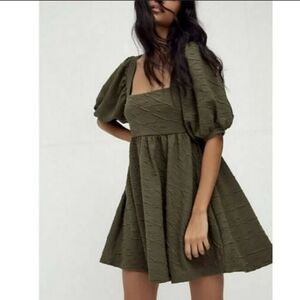 Free People Puff Sleeve Square Neck Flouncy Mini Dress Size Xs